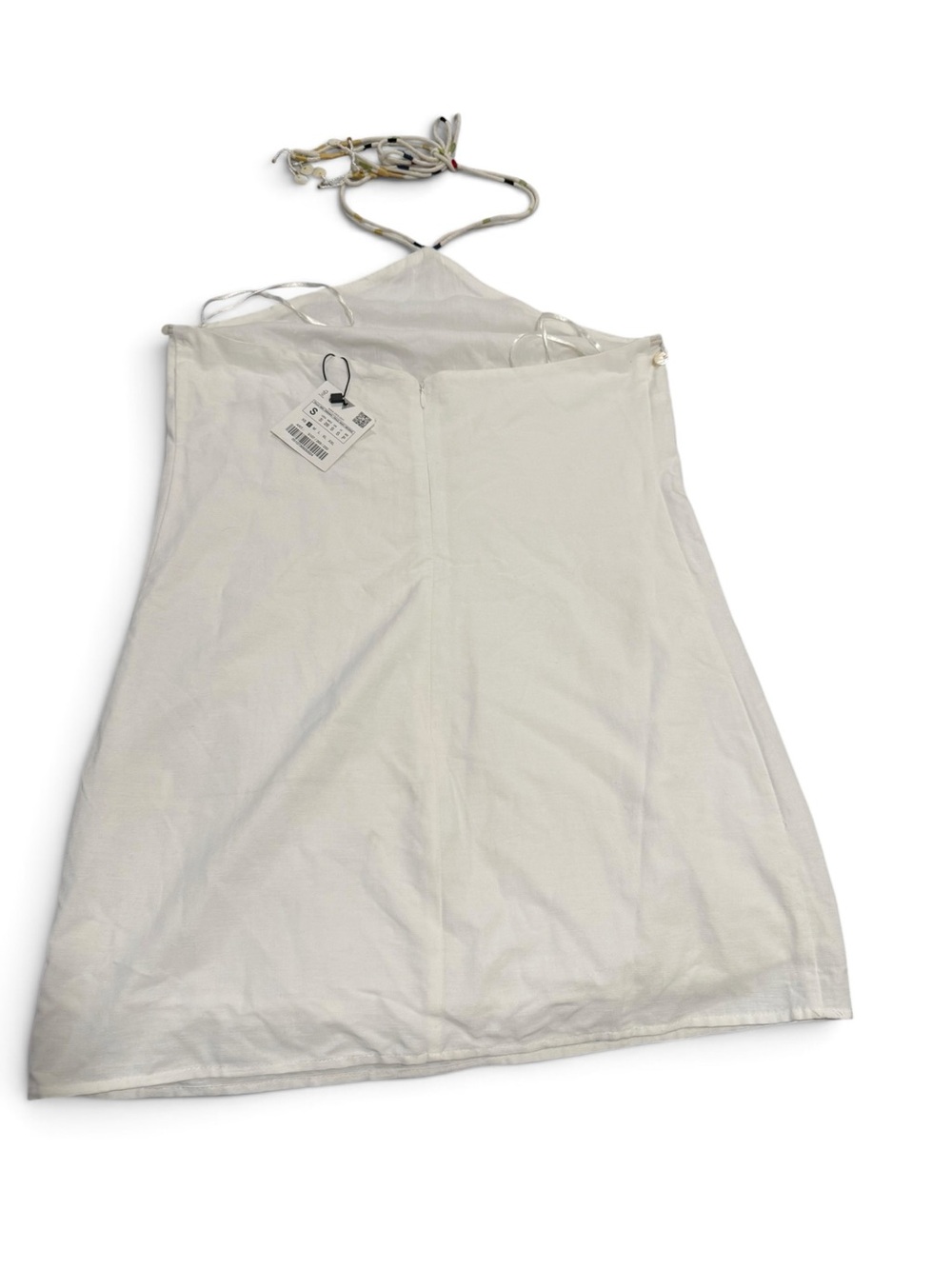 NWT Zara White Linen Halter Mini Dress with Beaded Shell/Coin Accents. Size Smal - Picture 12 of 14